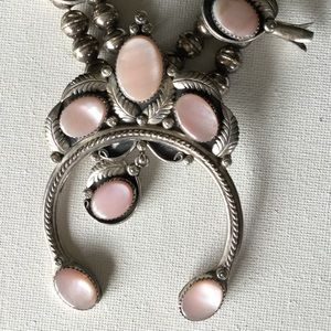 Pink Mother Pearl Squash Blossom Necklace SALE